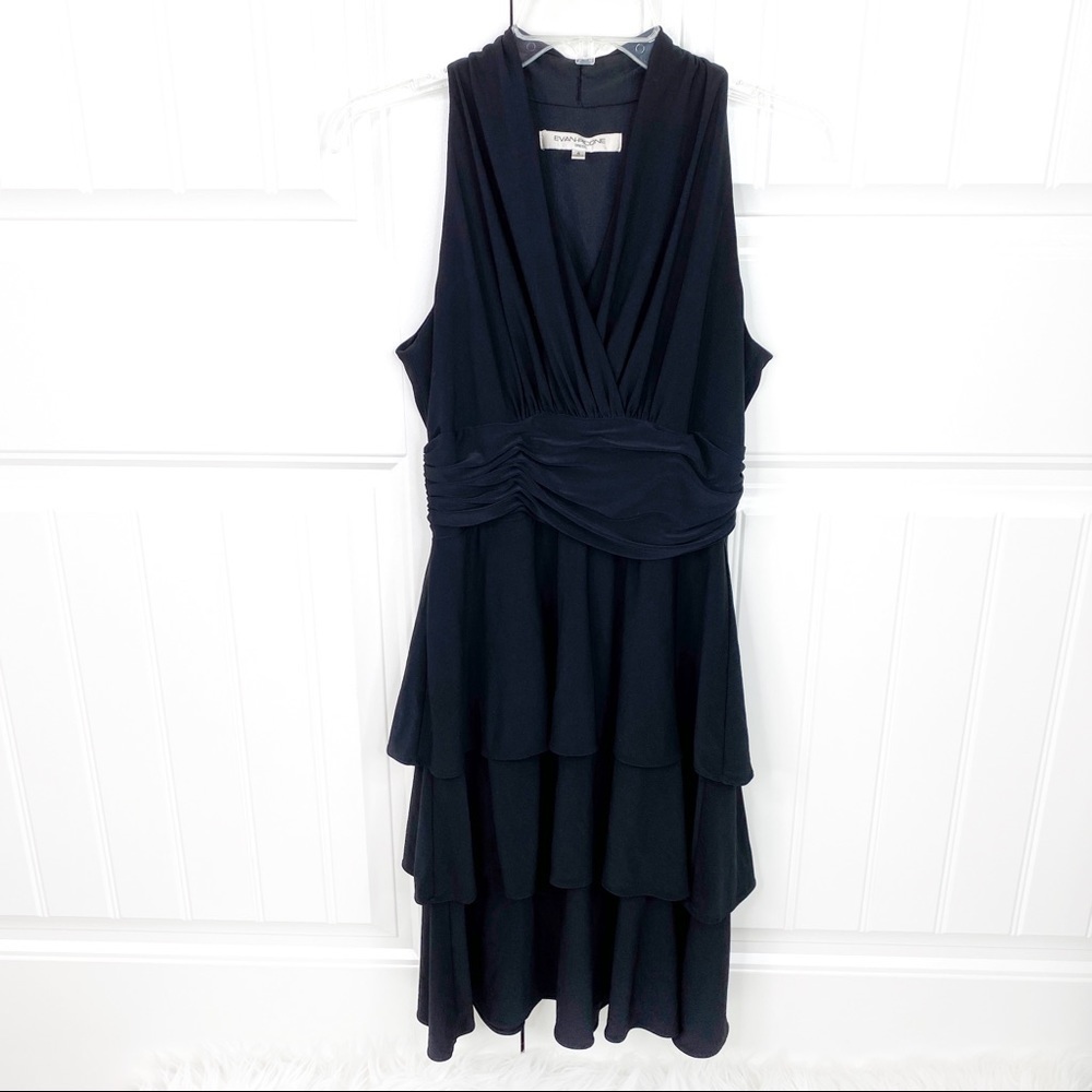 Evan-Picone V-Neck Tiered Skirt Knee-length Dress